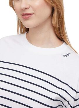 Pullover Pepe Jeans Jena Weiß und Blau für Damen