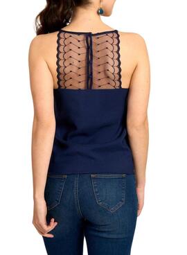 Top Naf Naf marineblauer Spitzenbesatz für Damen.
