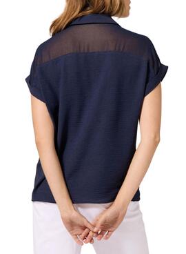 Bluse Naf Naf Halbtransparentes Marineblau für Damen