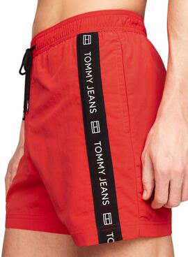 Badehose Tommy Jeans  Kordelzug Seitenband Rot für Herren