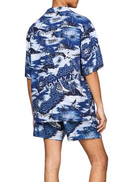 Hemd Tommy Jeans Hawaiian Blau für Herren