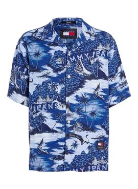 Hemd Tommy Jeans Hawaiian Blau für Herren