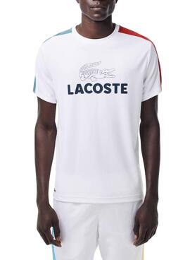 Tennis-Lacoste T-Shirt Colorblock Weiß für Herren