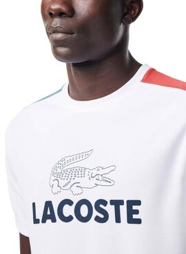Tennis-Lacoste T-Shirt Colorblock Weiß für Herren