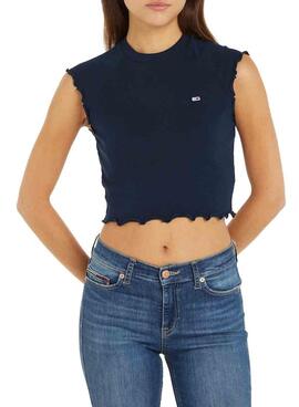 Top Tommy Jeans Slim Crop Babylock Marine für Frauen