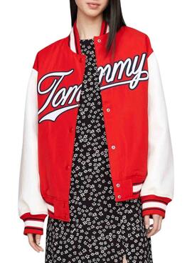 Rote Tommy Jeans Letterman Jacke für Damen