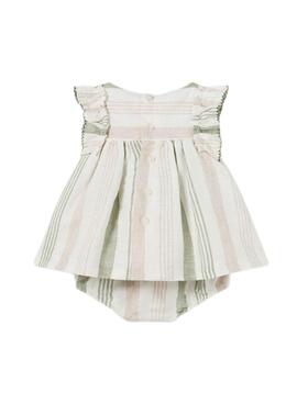 Kleid Mayoral Gestreiftes Leinen Beige für Baby