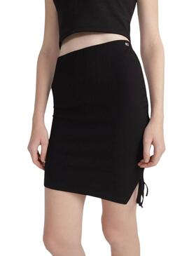 Rock Tommy Jeans Gathering Rib Mini Schwarz für Damen