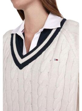 Pullover Tommy Jeans V-Neck Kabel für Damen