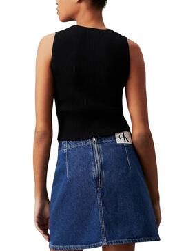 Top Calvin Klein Jeans gewebtes Etikett in Schwarz für Frauen