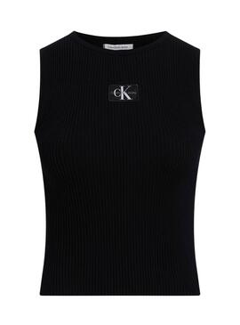 Top Calvin Klein Jeans gewebtes Etikett in Schwarz für Frauen