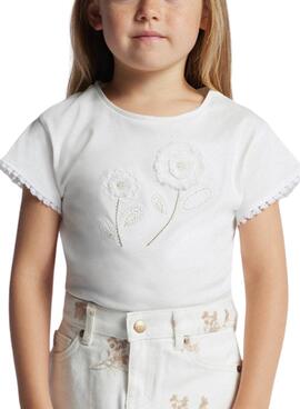 T-Shirt Mayoral Blume Weiß für Mädchen
