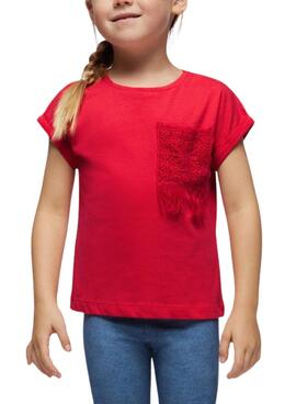 T-Shirt Mayoral mit roten Häkeltaschen für Mädchen