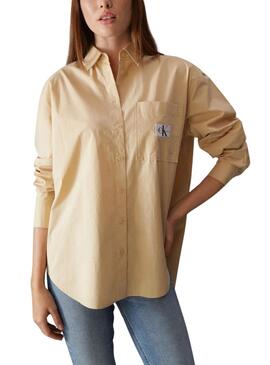 Hemd Calvin Klein Woven Label Camel Damen