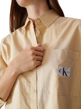 Hemd Calvin Klein Woven Label Camel Damen