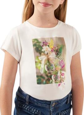 T-shirt Mayoral Blumen Weiß für Mädchen