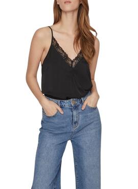 Top Vila Vicava V-Neck Lace Schwarz für Damen