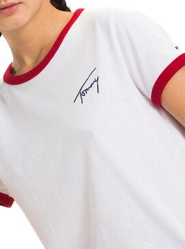 T-Shirt Tommy Jeans Signature Ringer Weiße Damen