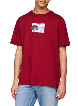 Tommy Jeans Logo-T-Shirt in Granatrot für Herren