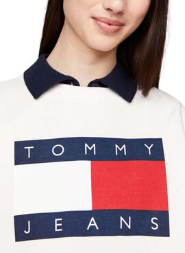 Tommy Jeans Sweatshirt Crew Flag in Weiß für Frauen