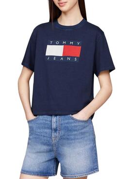 Tommy Jeans Flag T-Shirt in Marineblau für Frauen