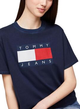 Tommy Jeans Flag T-Shirt in Marineblau für Frauen