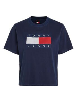 Tommy Jeans Flag T-Shirt in Marineblau für Frauen