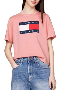 Tommy Jeans Flag T-Shirt in Rosa für Damen