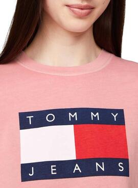 Tommy Jeans Flag T-Shirt in Rosa für Damen