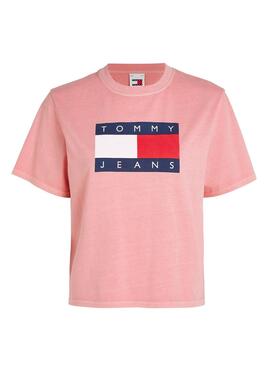 Tommy Jeans Flag T-Shirt in Rosa für Damen