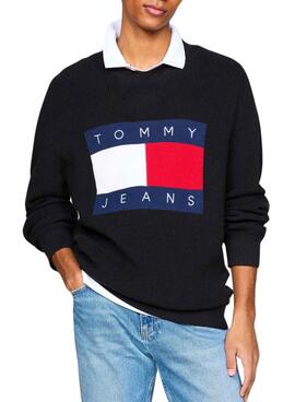 Tommy Jeans pullover mit schwarzem Intarsia-Logo für Herren.