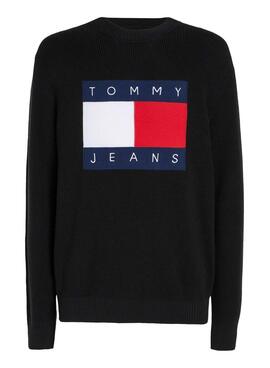 Tommy Jeans pullover mit schwarzem Intarsia-Logo für Herren.