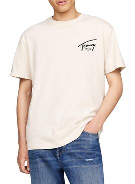 T-Shirt Tommy Jeans Reg Signature Beige für Herren.