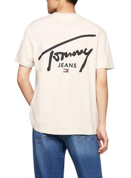 T-Shirt Tommy Jeans Reg Signature Beige für Herren.