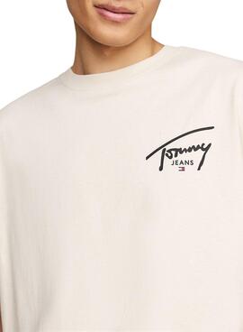 T-Shirt Tommy Jeans Reg Signature Beige für Herren.