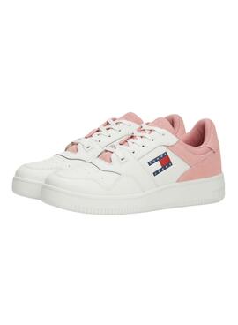 Turnschuhe Tommy Jeans Retro-Basket in Rosa und Weiß für Frauen