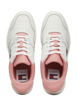 Turnschuhe Tommy Jeans Retro-Basket in Rosa und Weiß für Frauen