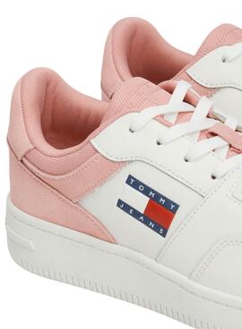 Turnschuhe Tommy Jeans Retro-Basket in Rosa und Weiß für Frauen