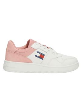 Turnschuhe Tommy Jeans Retro-Basket in Rosa und Weiß für Frauen