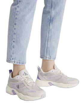 Sneaker Calvin Klein Jeans Retro Tennis Weiß und Lila für Frauen