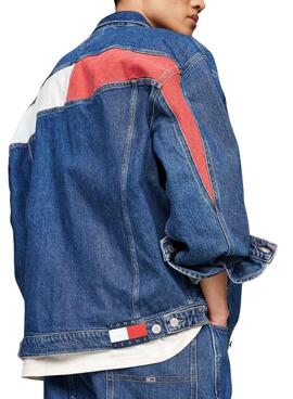 Truckerjacke Tommy Jeans Aiden Oversize in blauem Denim für Herren.