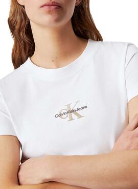 T-Shirt Calvin Klein Jeans weißes Monolog Slim für Frauen.