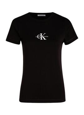 T-Shirt Calvin Klein Jeans Monolog Slim Schwarz für Frauen