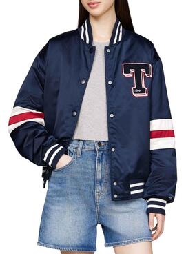 Bomberjacke Tommy Jeans Letterman in Blau für Frauen