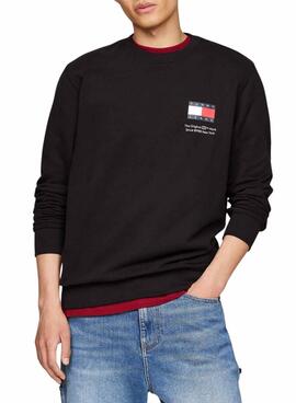 Schwarzer Tommy Jeans Flag Crew Pullover für Männer.