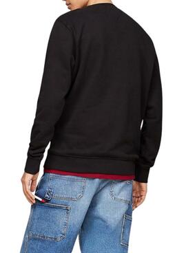 Schwarzer Tommy Jeans Flag Crew Pullover für Männer.