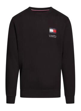 Schwarzer Tommy Jeans Flag Crew Pullover für Männer.