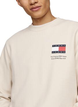 Tommy Jeans Flag Crew Sweatshirt in Beige für Männer