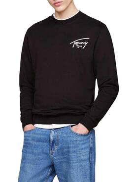 Sudadera Tommy Jeans Logo Signature Crew schwarz für Herren