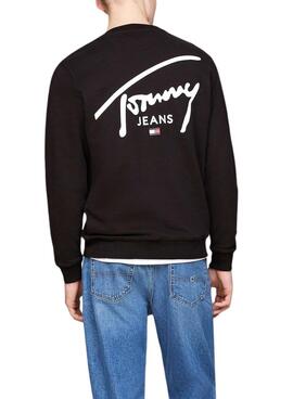 Sudadera Tommy Jeans Logo Signature Crew schwarz für Herren